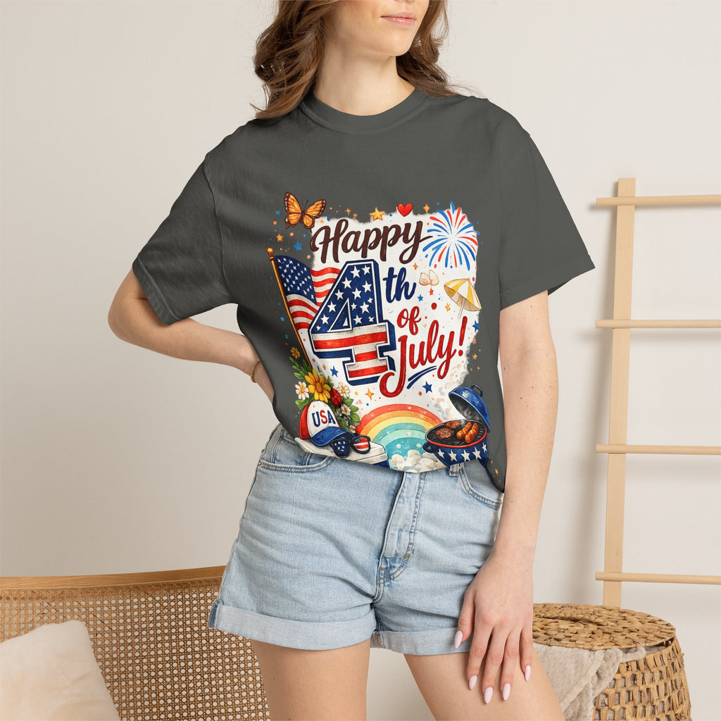 Happy 4th of July BBQ T-Shirt | USA Flag Fireworks Summer