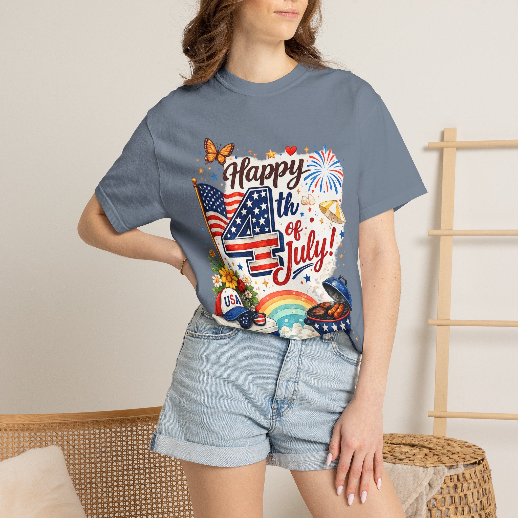 Happy 4th of July BBQ T-Shirt | USA Flag Fireworks Summer