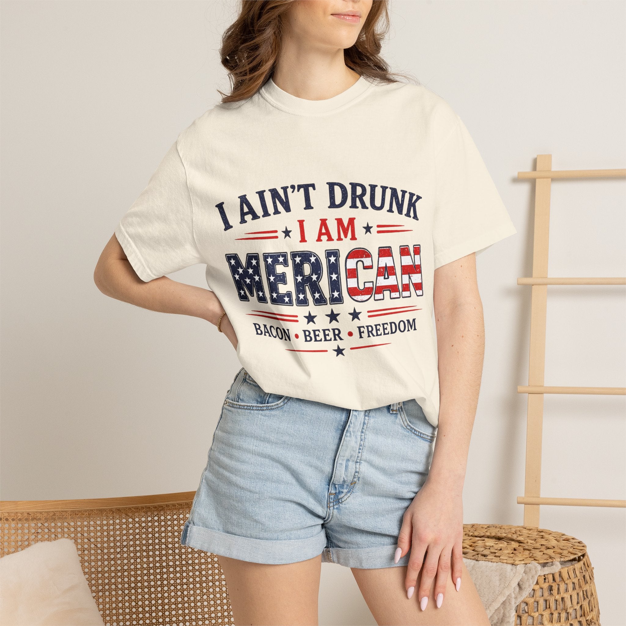 I Ain't Drunk I Am MERICAN T-shirt | American Flag Typography, Bacon Beer Freedom