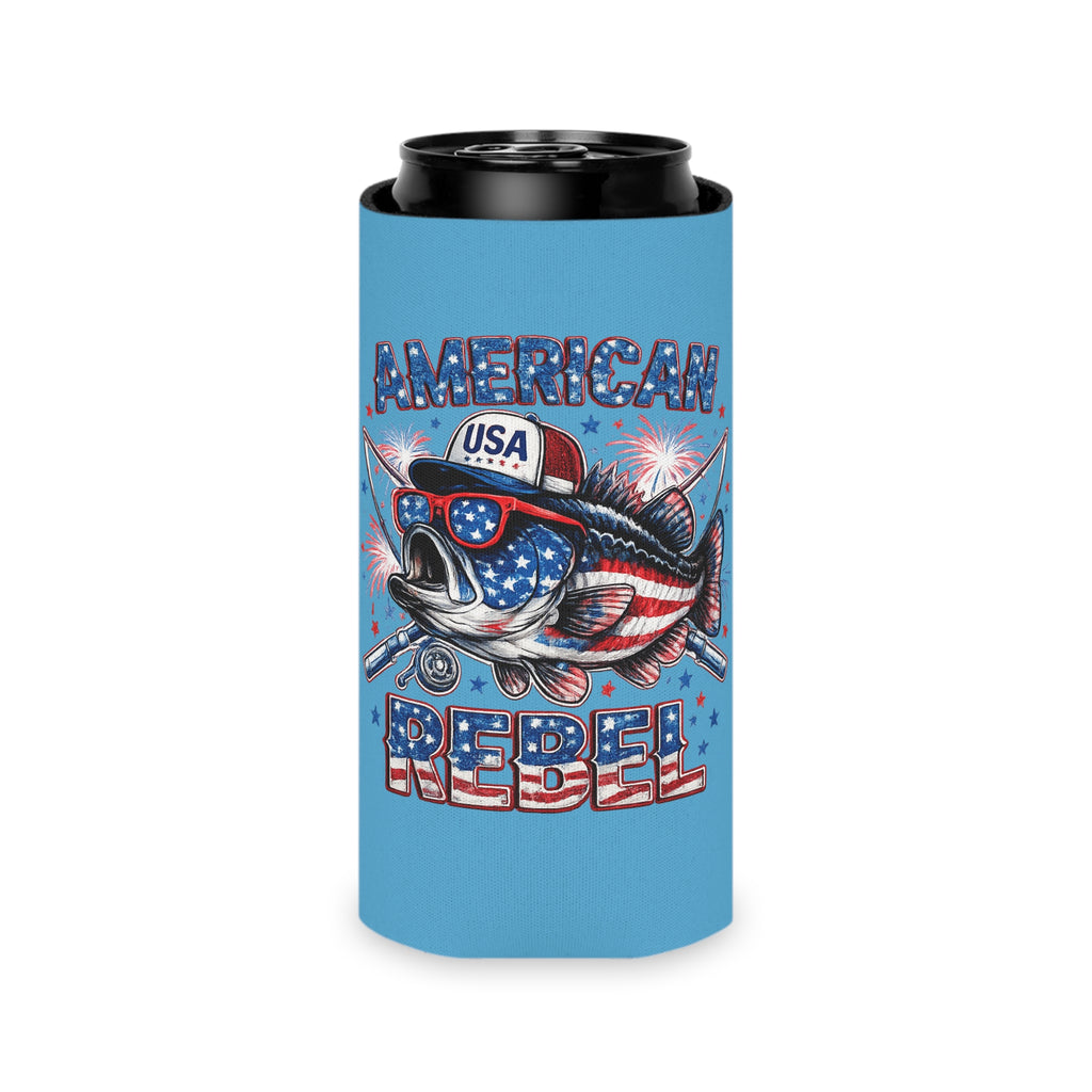 American Rebel Fish Can Cooler | Patriotic USA Fishing Koozie