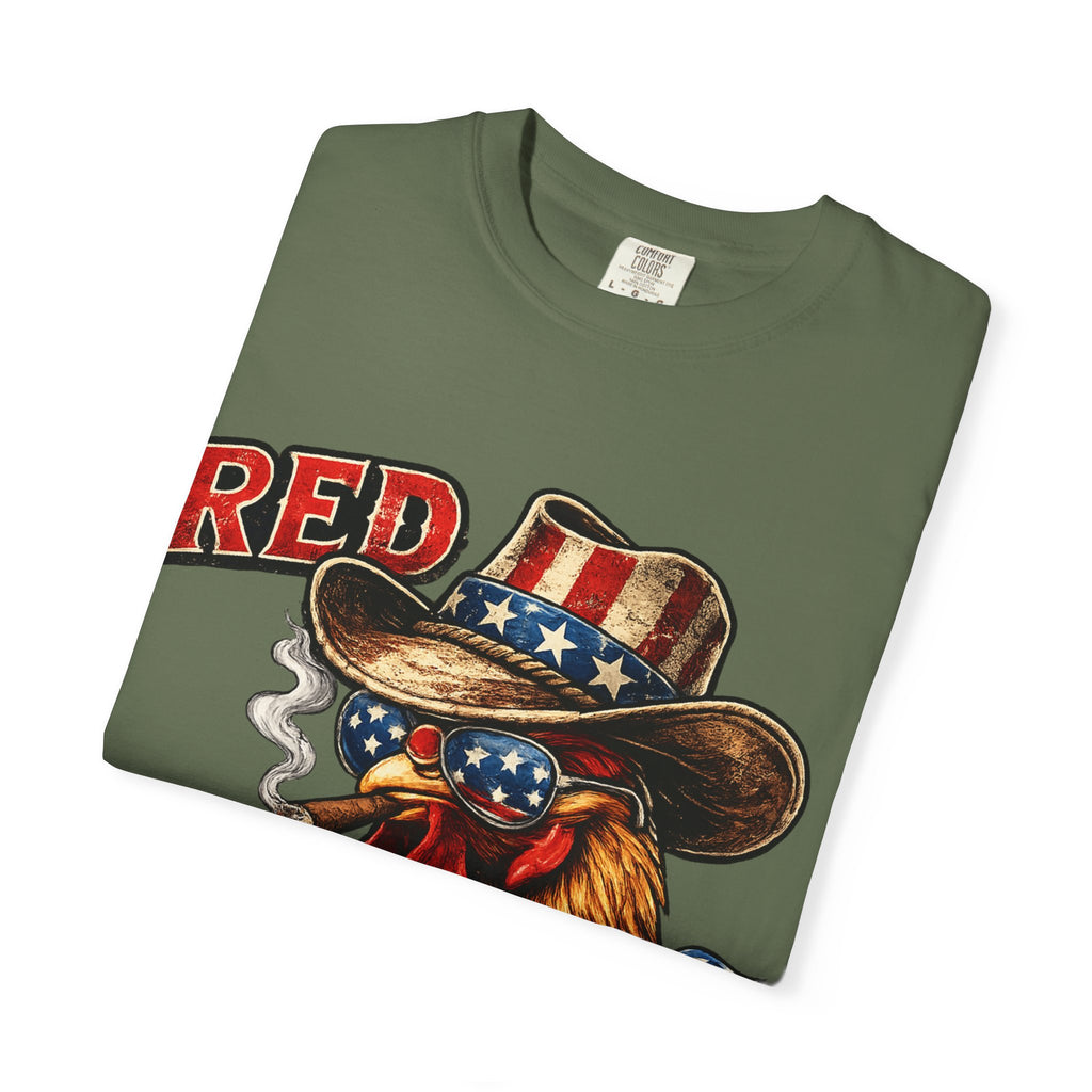 Red & Badass Rooster T-Shirt | Patriotic Cowboy Chicken Graphic