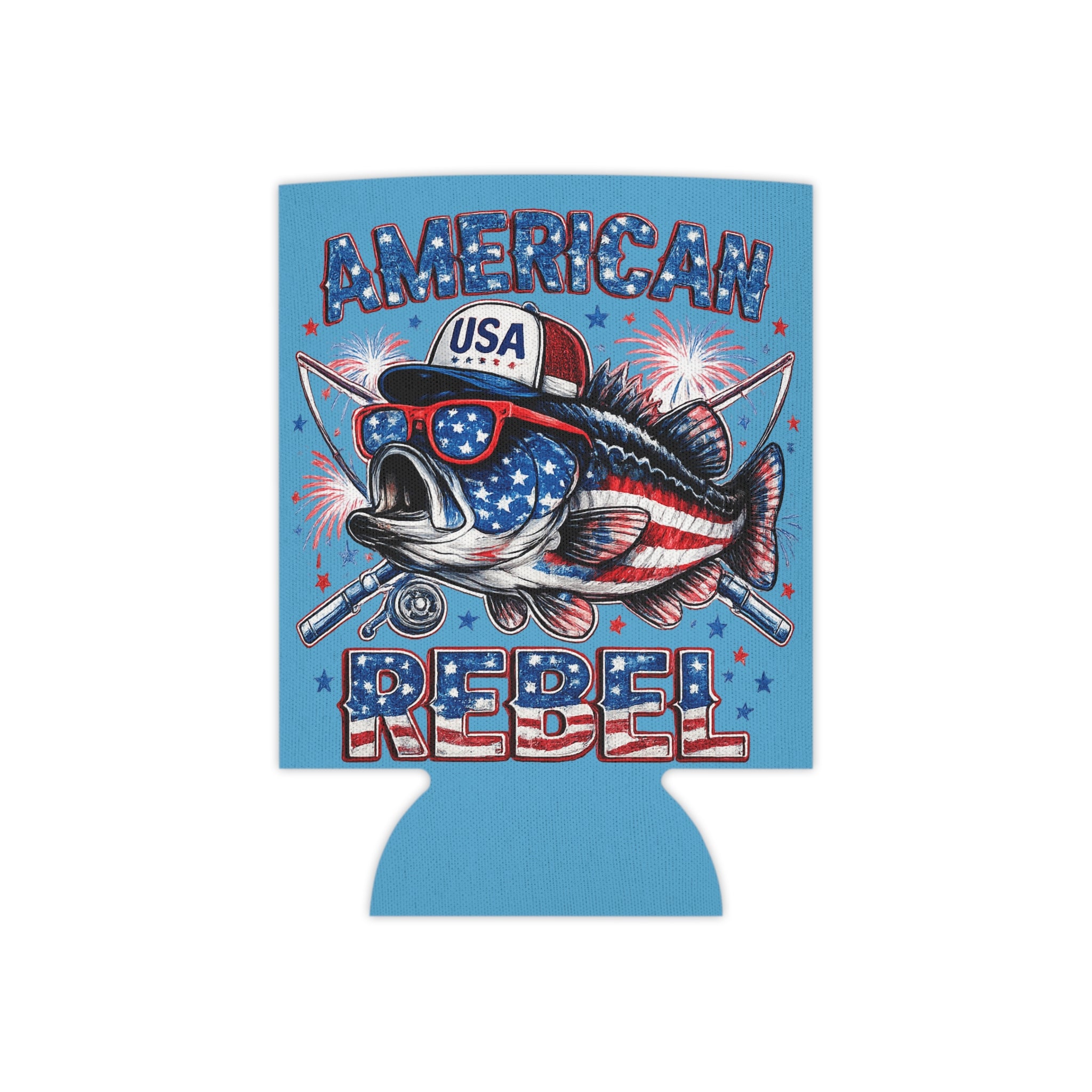 American Rebel Fish Can Cooler | Patriotic USA Fishing Koozie