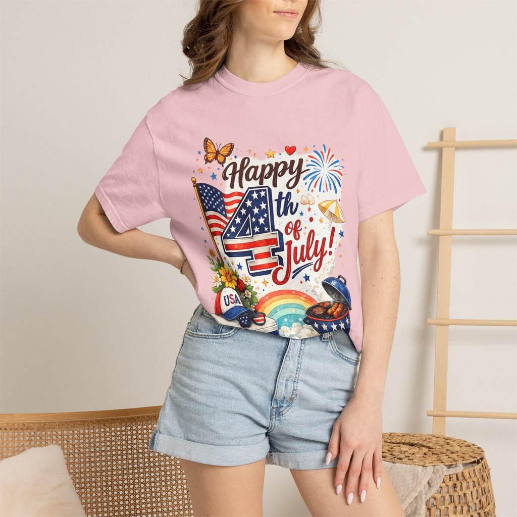 Happy 4th of July BBQ T-Shirt | USA Flag Fireworks Summer