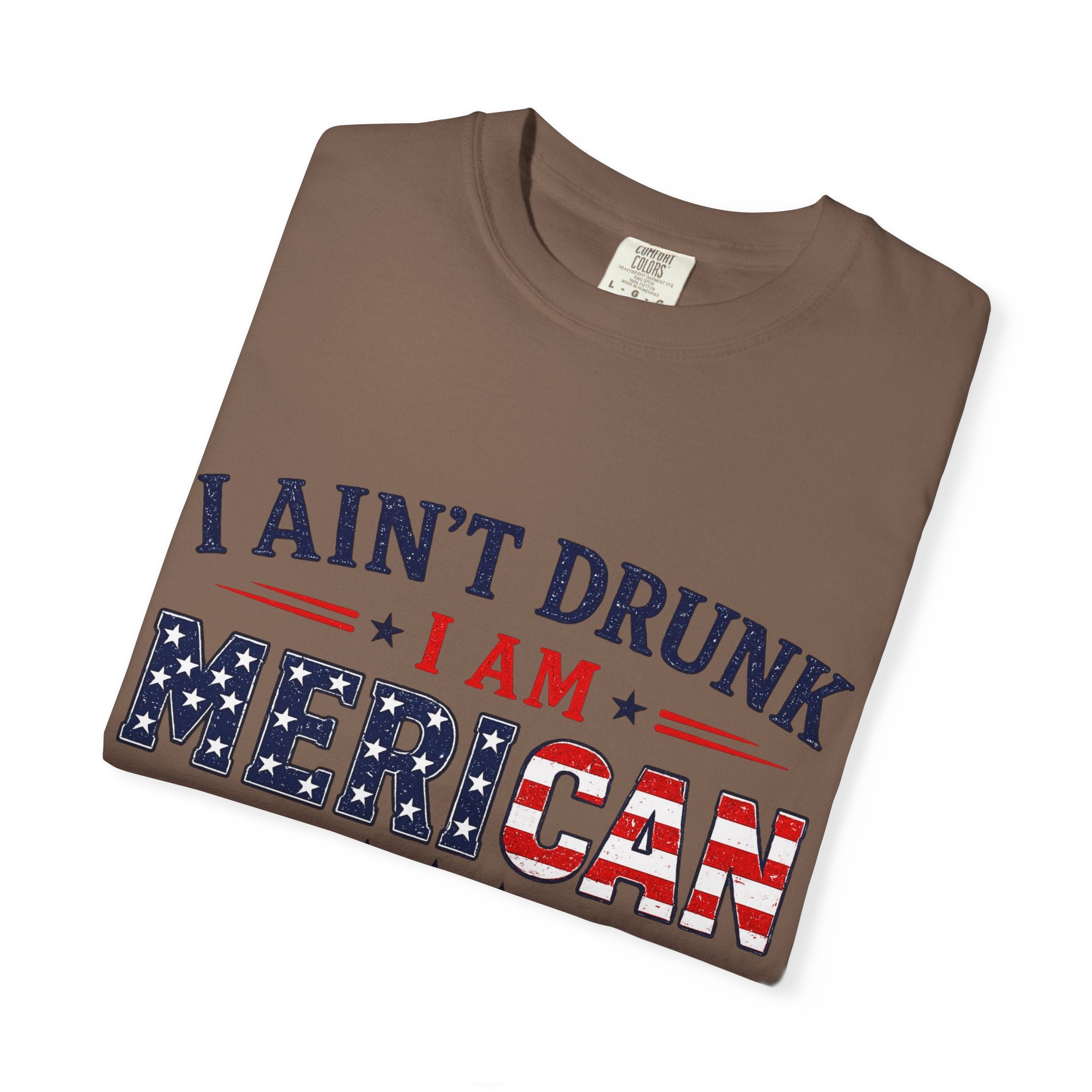 I Ain't Drunk I Am MERICAN T-shirt | American Flag Typography, Bacon Beer Freedom