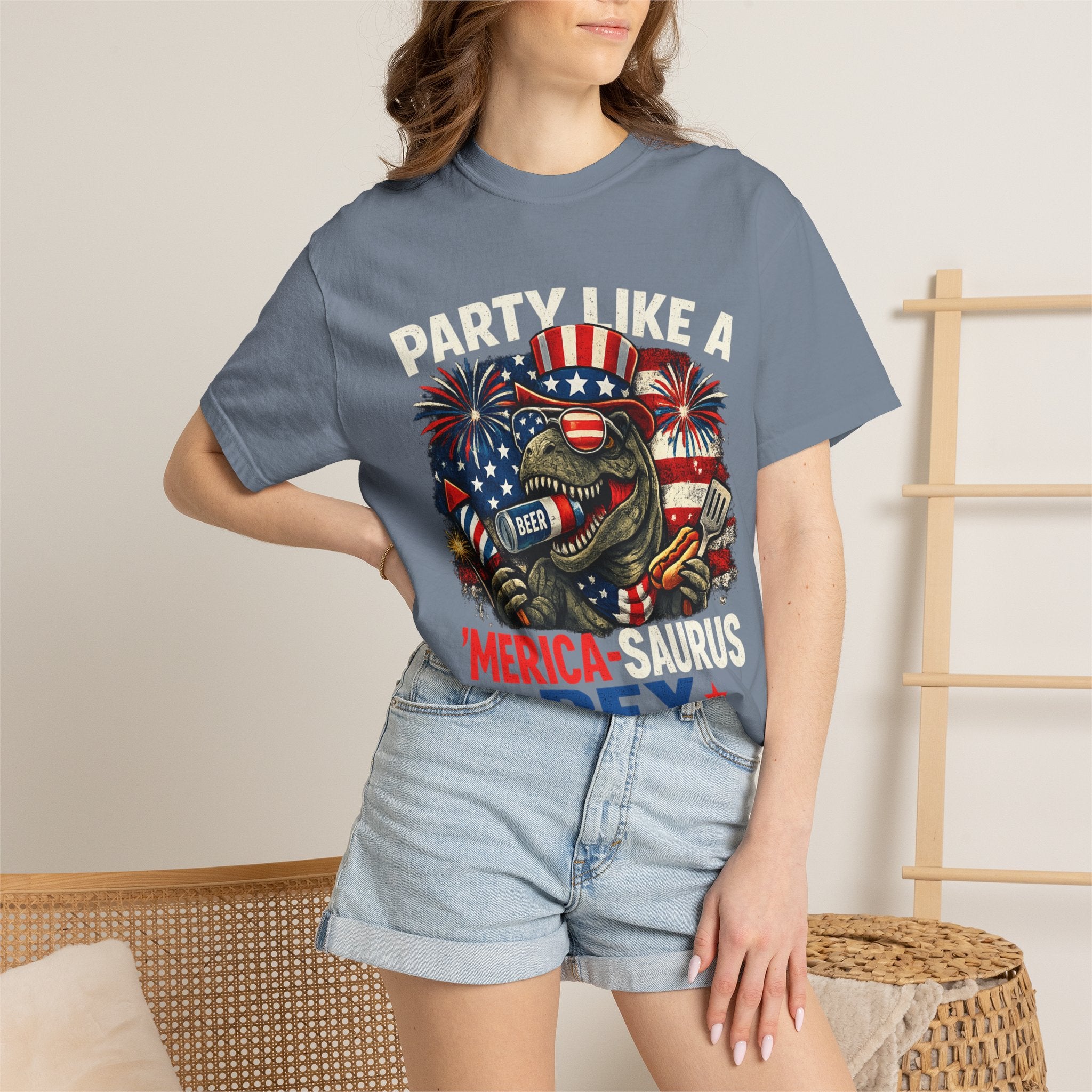 'Merica REX T-Shirt — Patriotic American Flag T-Rex Graphic Tee (Fourth of July)