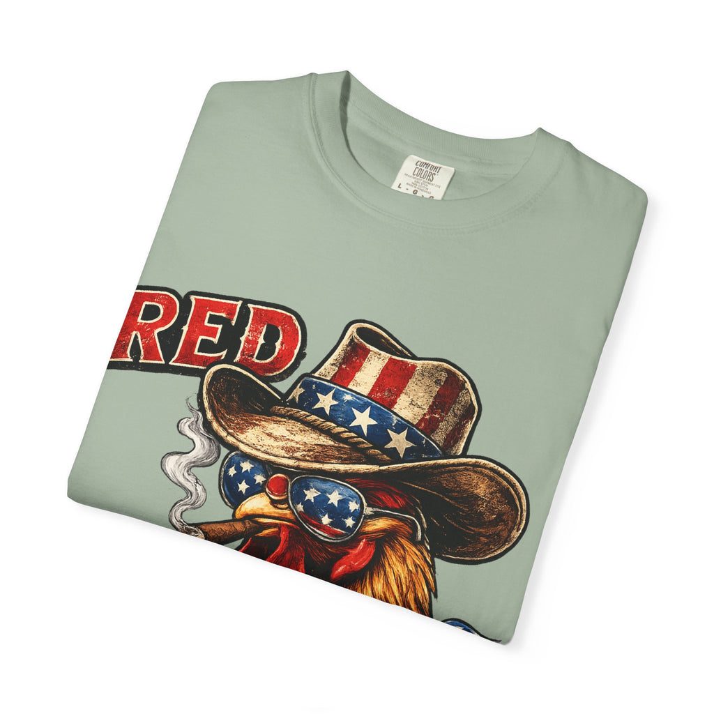 Red & Badass Rooster T-Shirt | Patriotic Cowboy Chicken Graphic