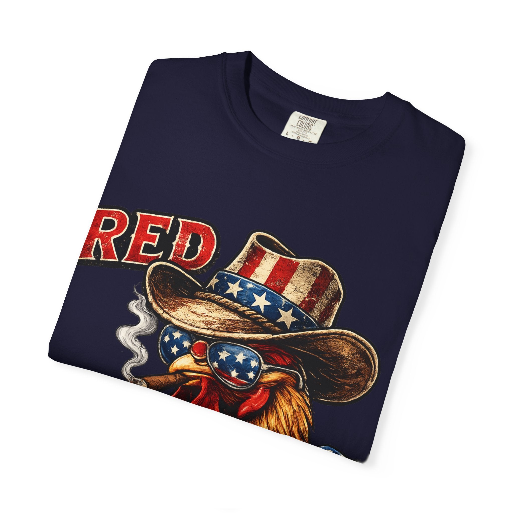 Red & Badass Rooster T-Shirt | Patriotic Cowboy Chicken Graphic