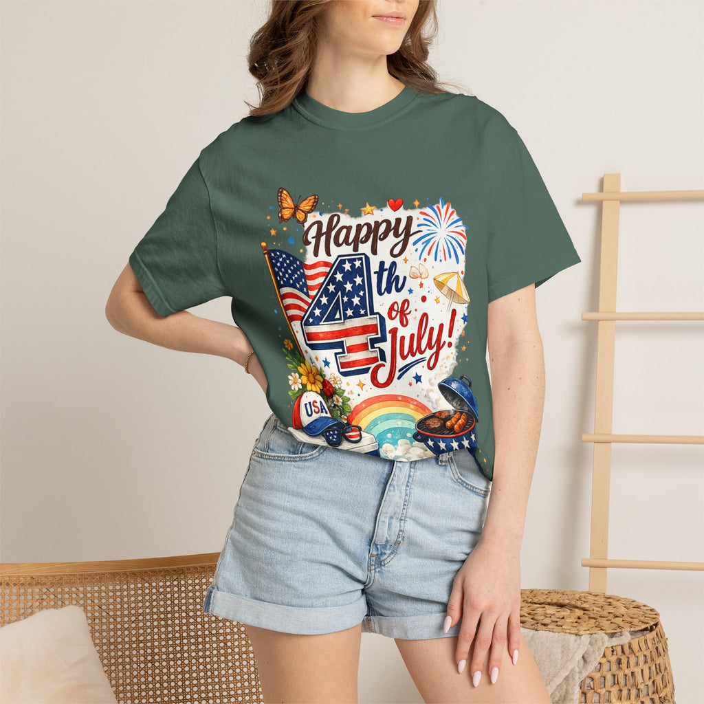 Happy 4th of July BBQ T-Shirt | USA Flag Fireworks Summer