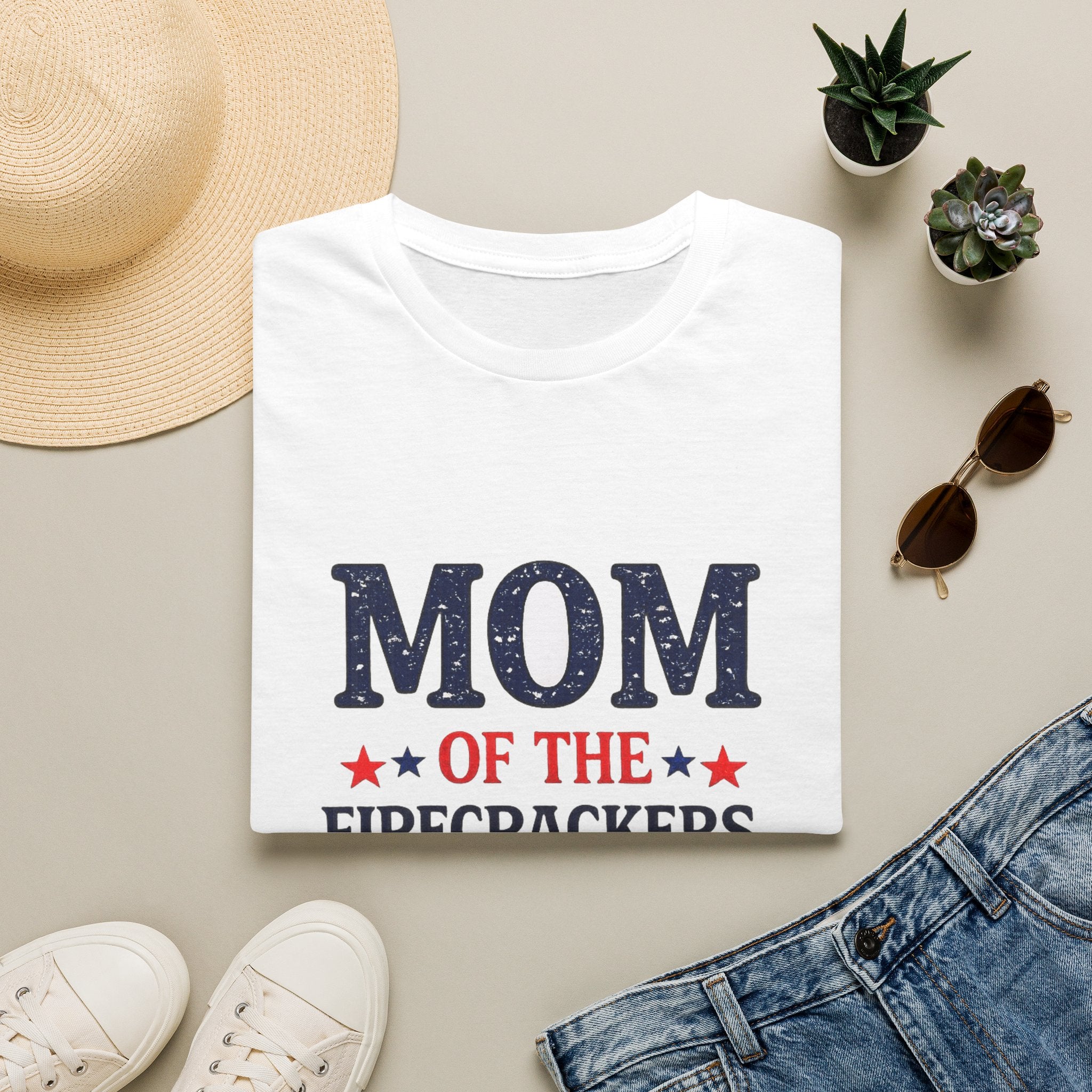 Mom of the Firecrackers T-Shirt | Patriotic 4th of July Stars Rocket