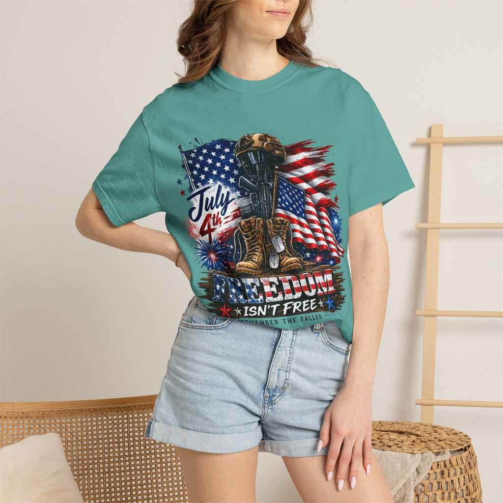 Freedom Isn't Free July 4th Flag Boots T-shirt | Patriotic Memorial Tee