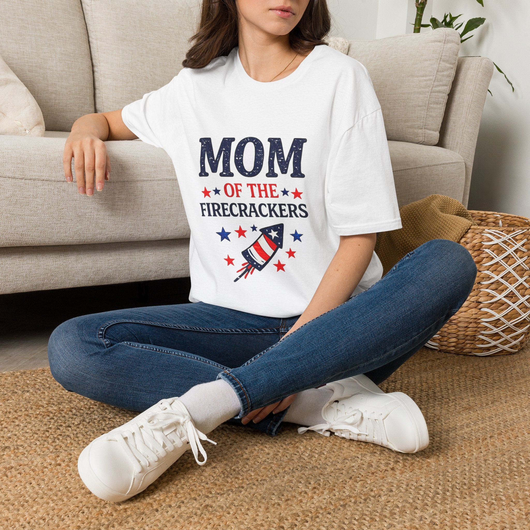 Mom of the Firecrackers T-Shirt | Patriotic 4th of July Stars Rocket
