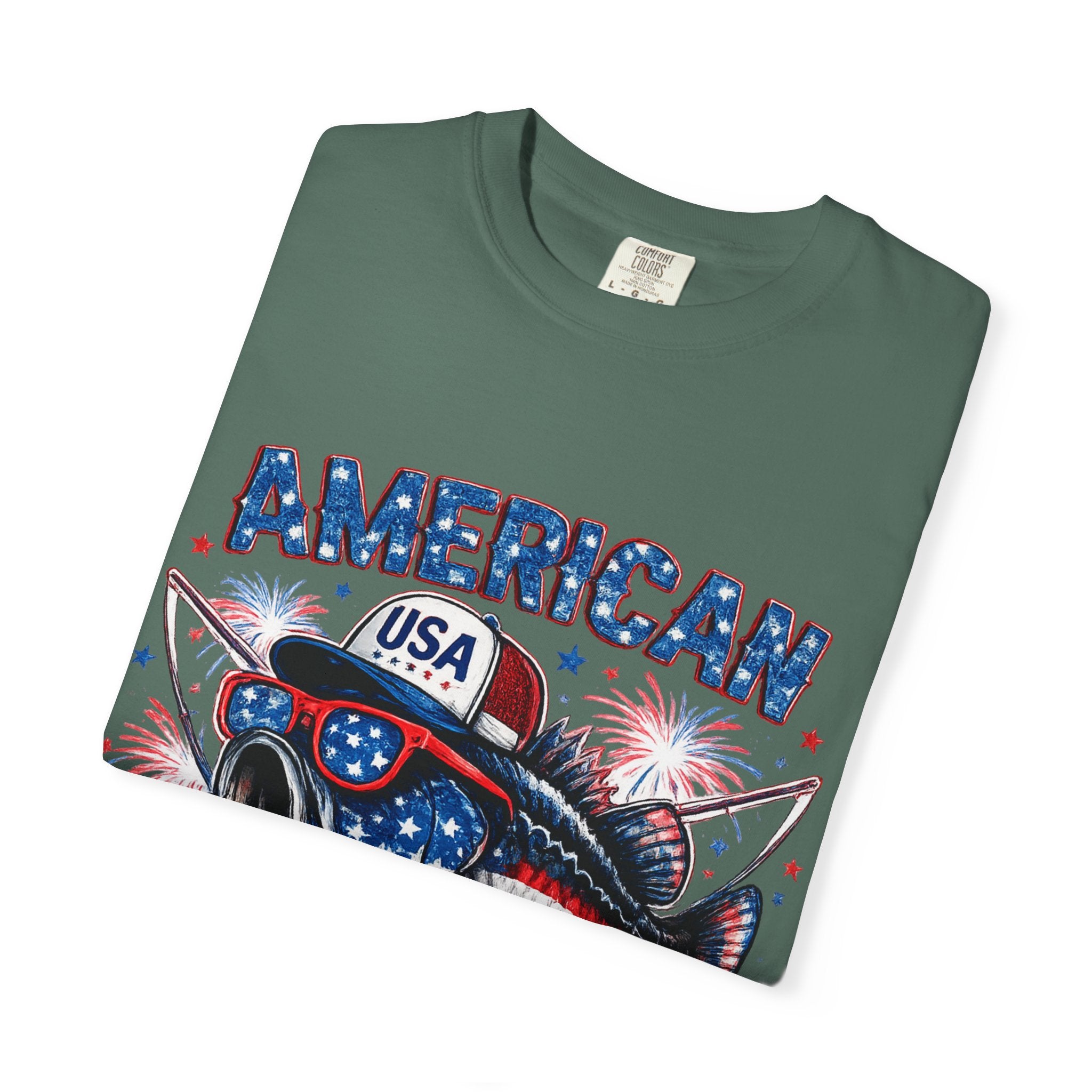 American Rebel Shark Graphic T-Shirt | USA Flag Sunglasses, Fireworks