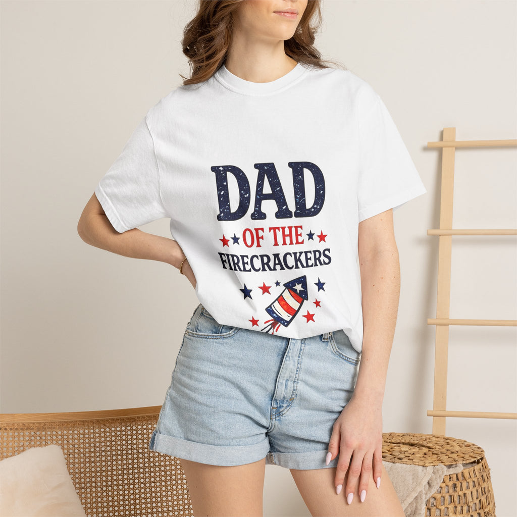 Dad of the Firecrackers T-shirt | Patriotic 4th of July Rocket Stars Design