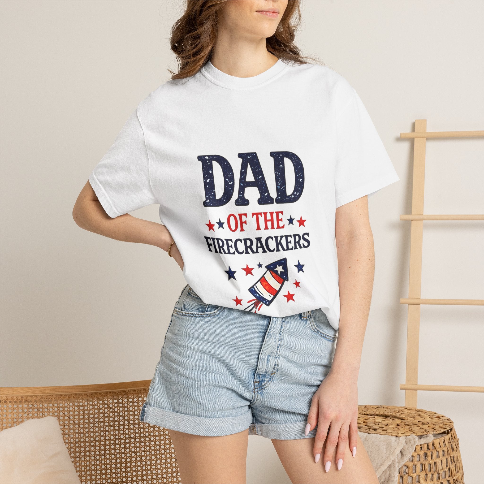 Dad of the Firecrackers T-shirt | Patriotic 4th of July Rocket Stars Design
