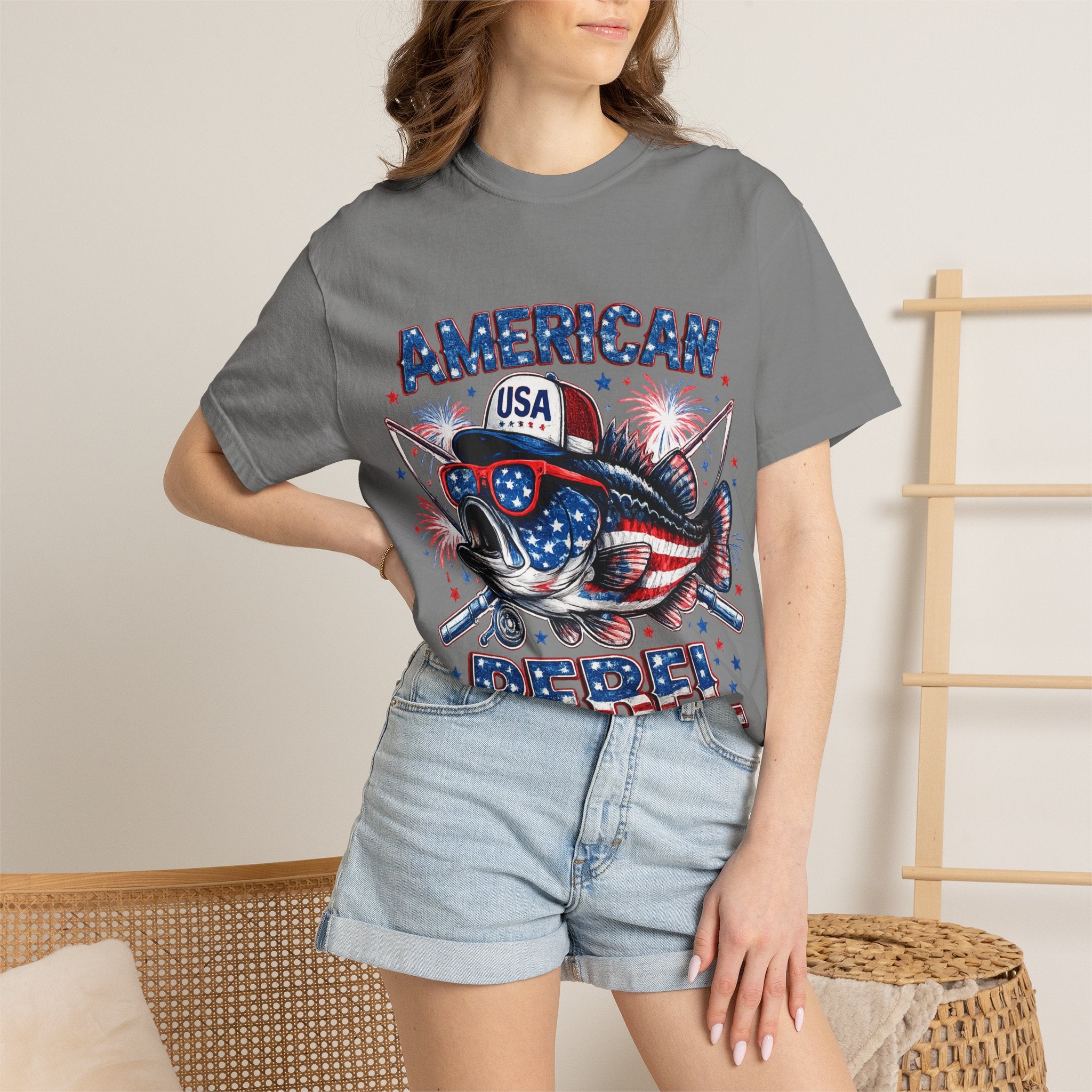 American Rebel Shark Graphic T-Shirt | USA Flag Sunglasses, Fireworks