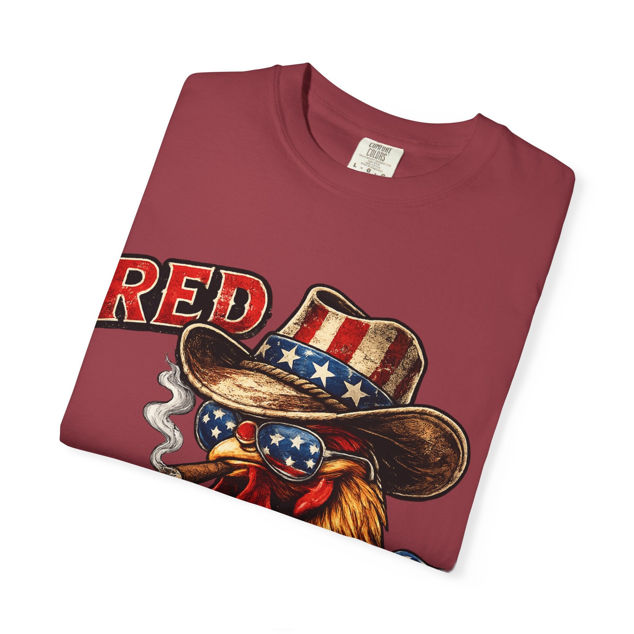 Red & Badass Rooster T-Shirt | Patriotic Cowboy Chicken Graphic