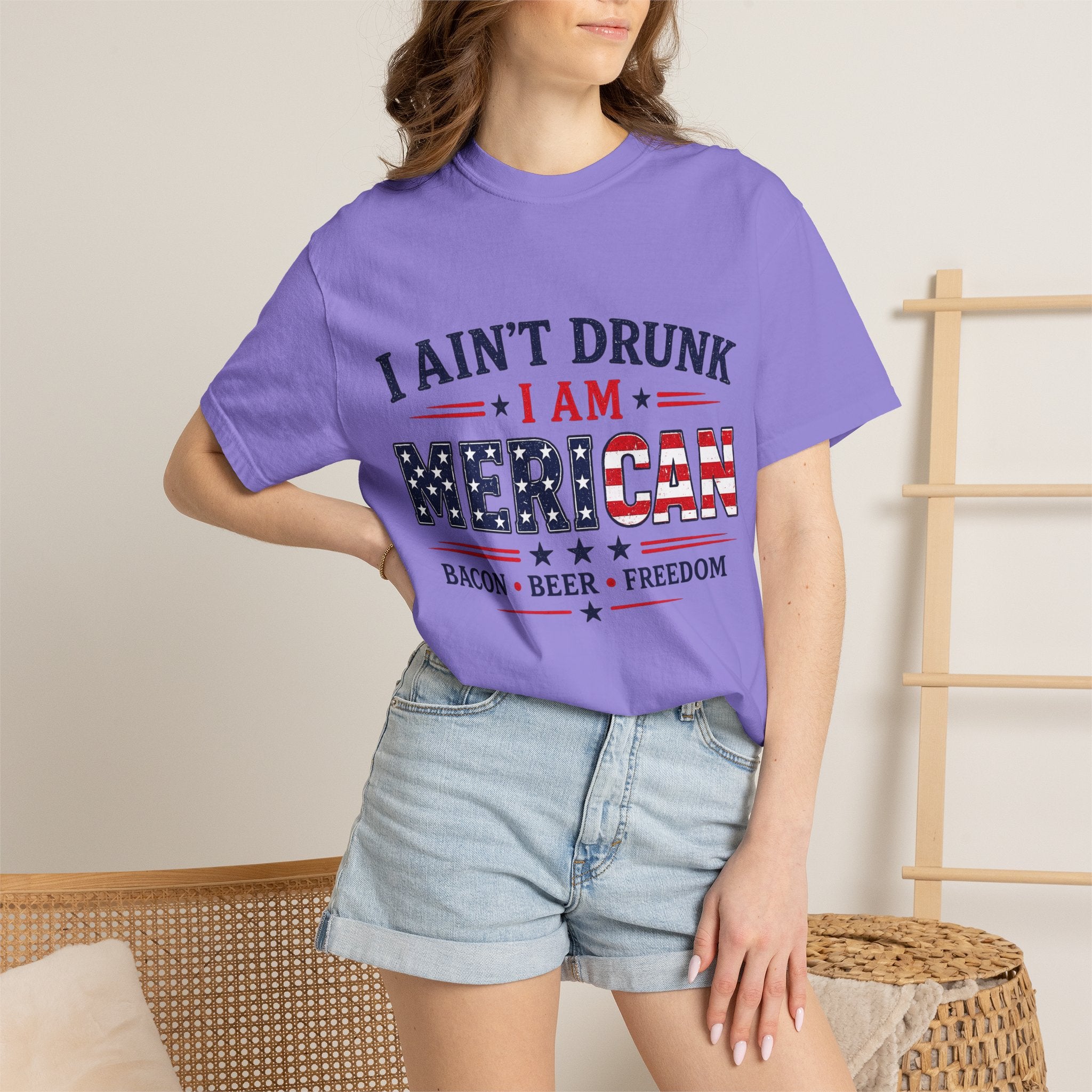I Ain't Drunk I Am MERICAN T-shirt | American Flag Typography, Bacon Beer Freedom