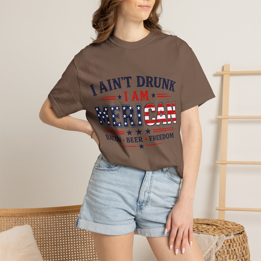 I Ain't Drunk I Am MERICAN T-shirt | American Flag Typography, Bacon Beer Freedom