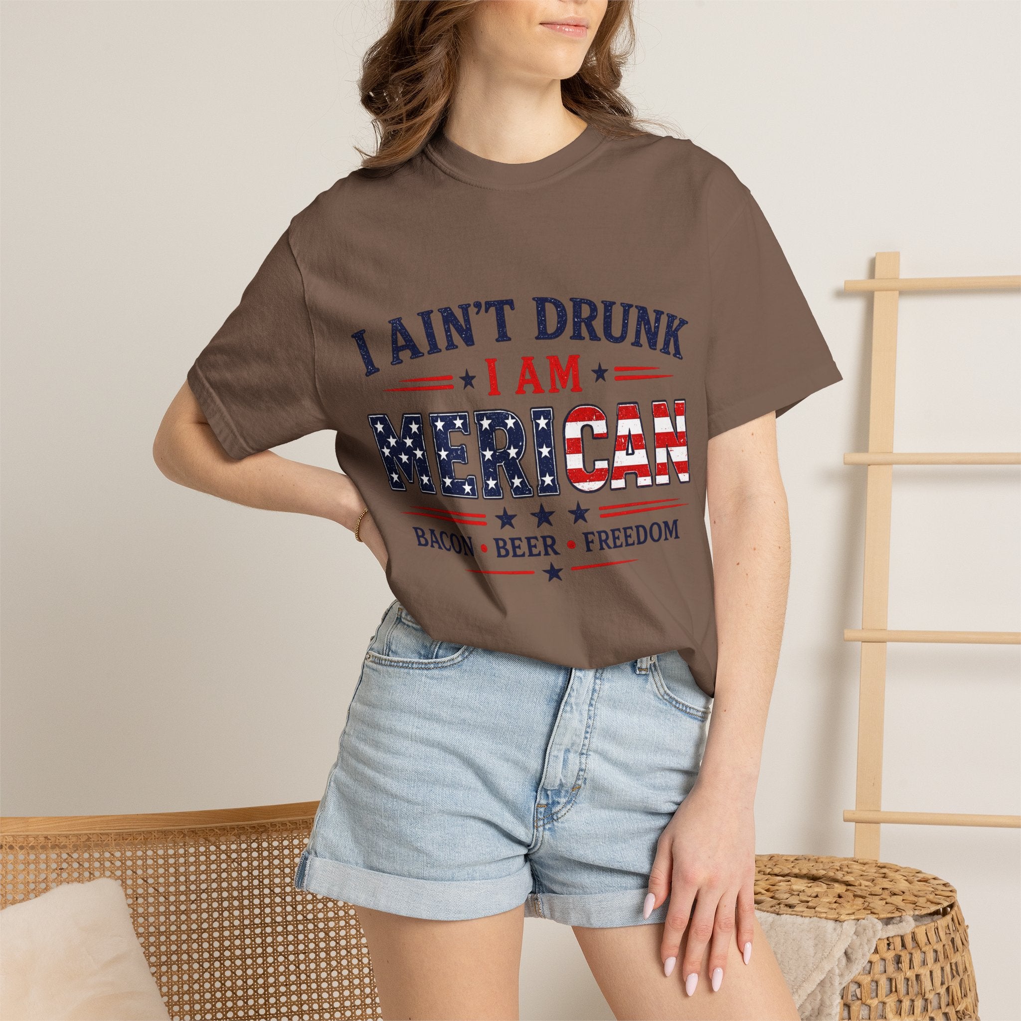 I Ain't Drunk I Am MERICAN T-shirt | American Flag Typography, Bacon Beer Freedom