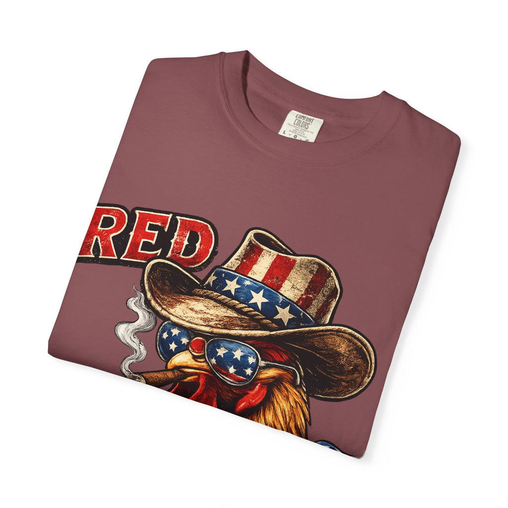 Red & Badass Rooster T-Shirt | Patriotic Cowboy Chicken Graphic