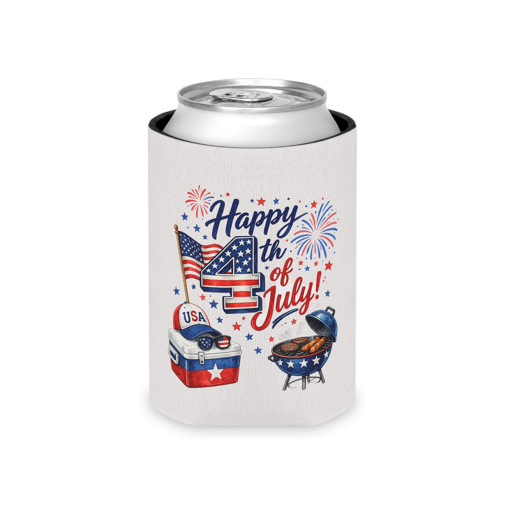 Happy 4th of July Can Cooler | patriotic flag, BBQ, fireworks