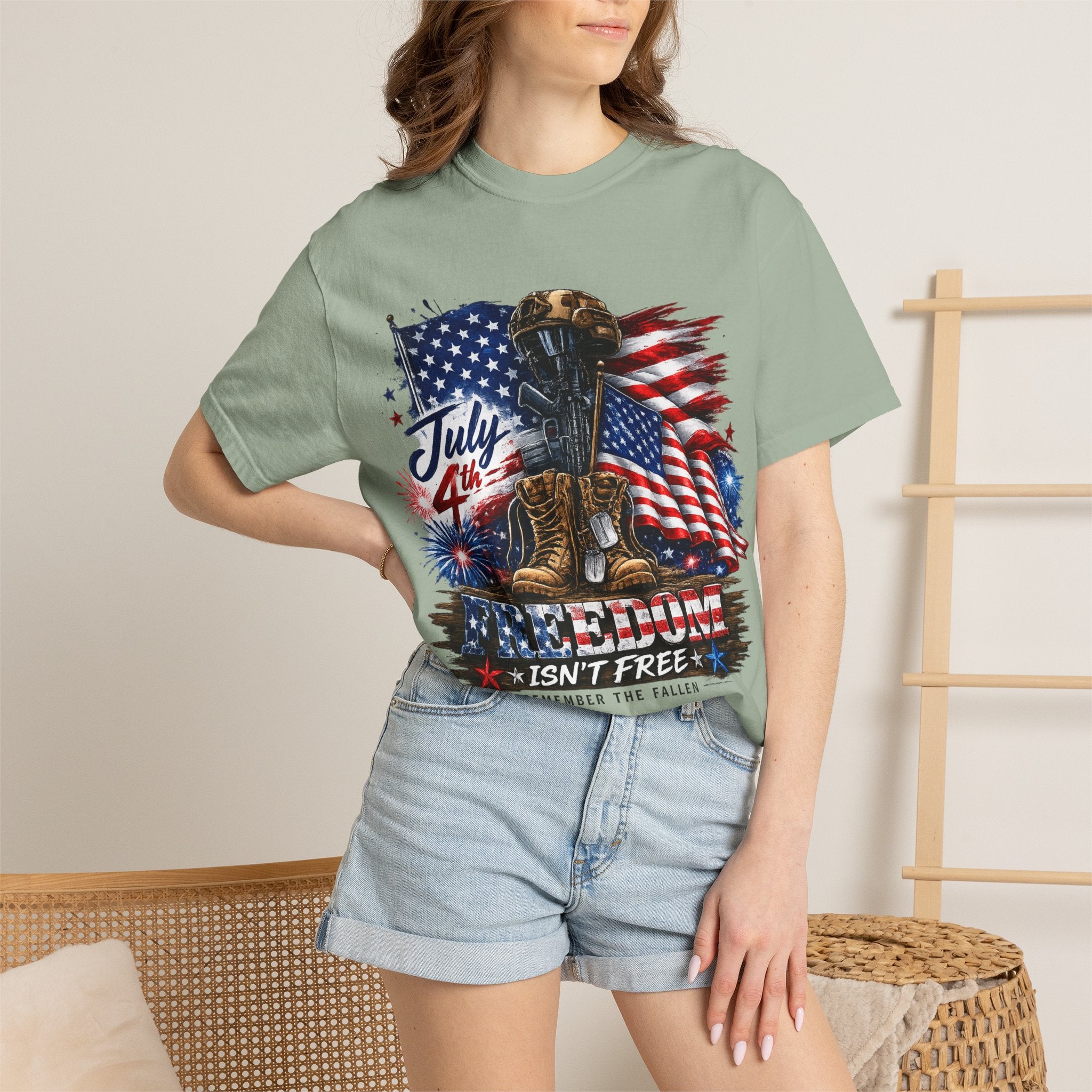 Freedom Isn't Free July 4th Flag Boots T-shirt | Patriotic Memorial Tee