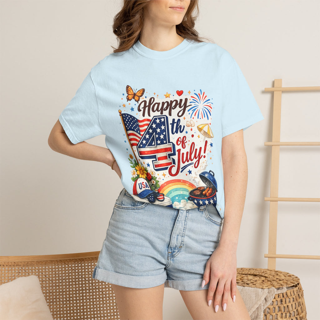 Happy 4th of July BBQ T-Shirt | USA Flag Fireworks Summer