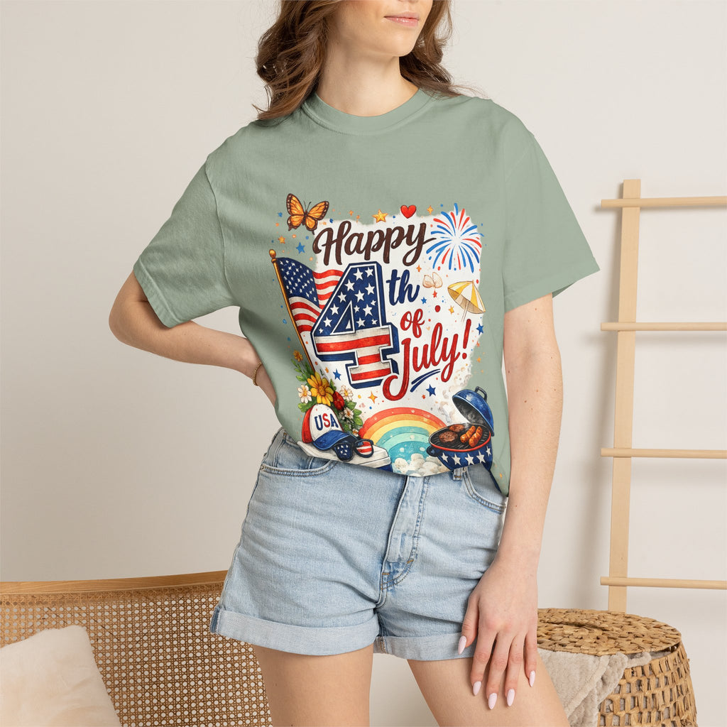 Happy 4th of July BBQ T-Shirt | USA Flag Fireworks Summer