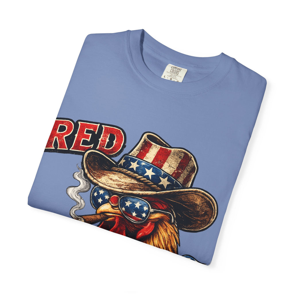 Red & Badass Rooster T-Shirt | Patriotic Cowboy Chicken Graphic