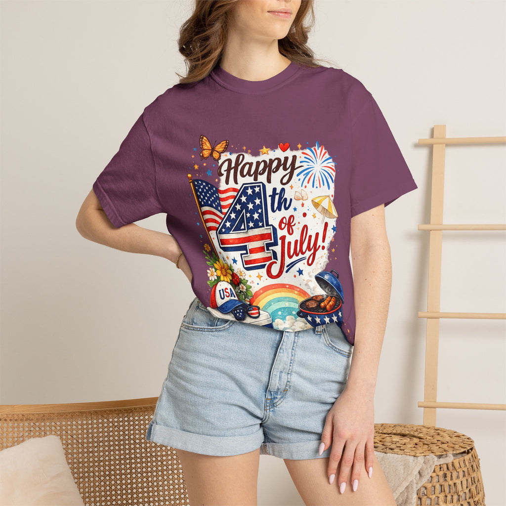 Happy 4th of July BBQ T-Shirt | USA Flag Fireworks Summer
