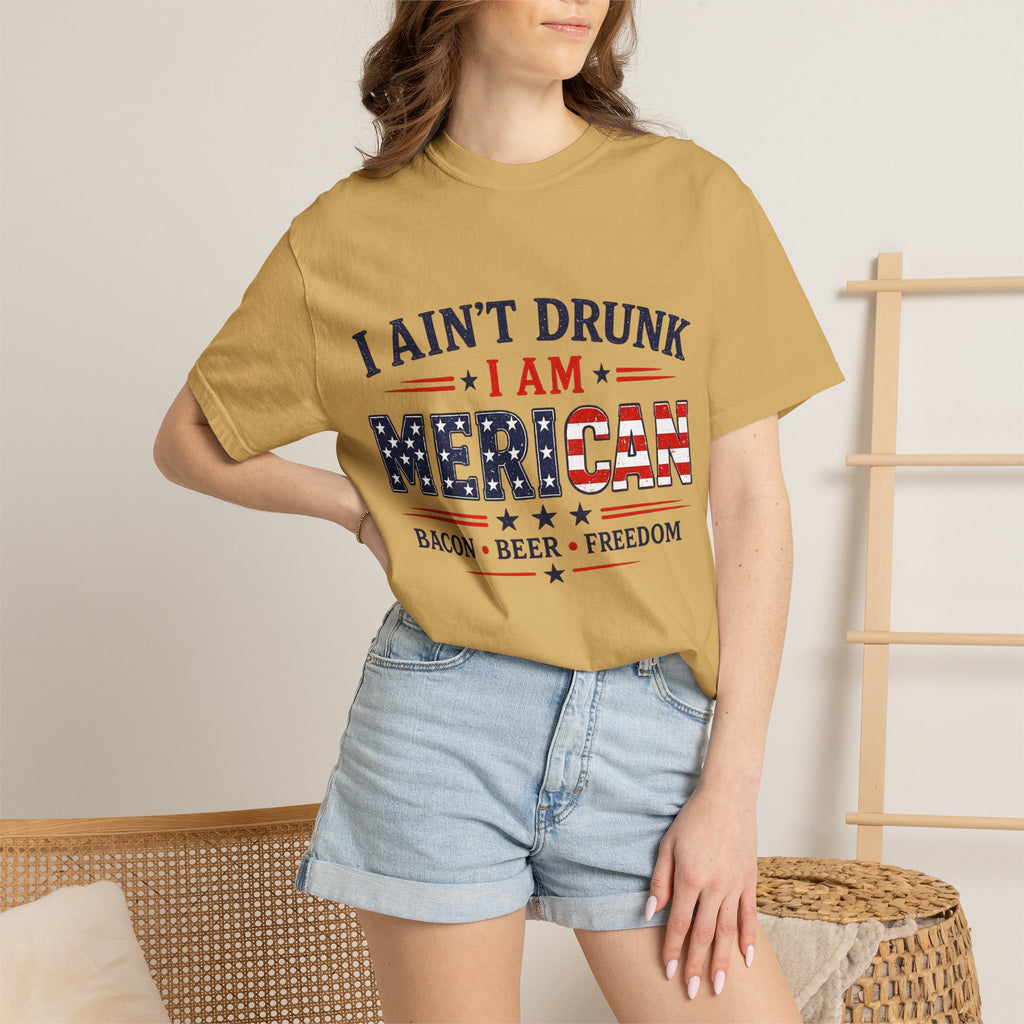 I Ain't Drunk I Am MERICAN T-shirt | American Flag Typography, Bacon Beer Freedom