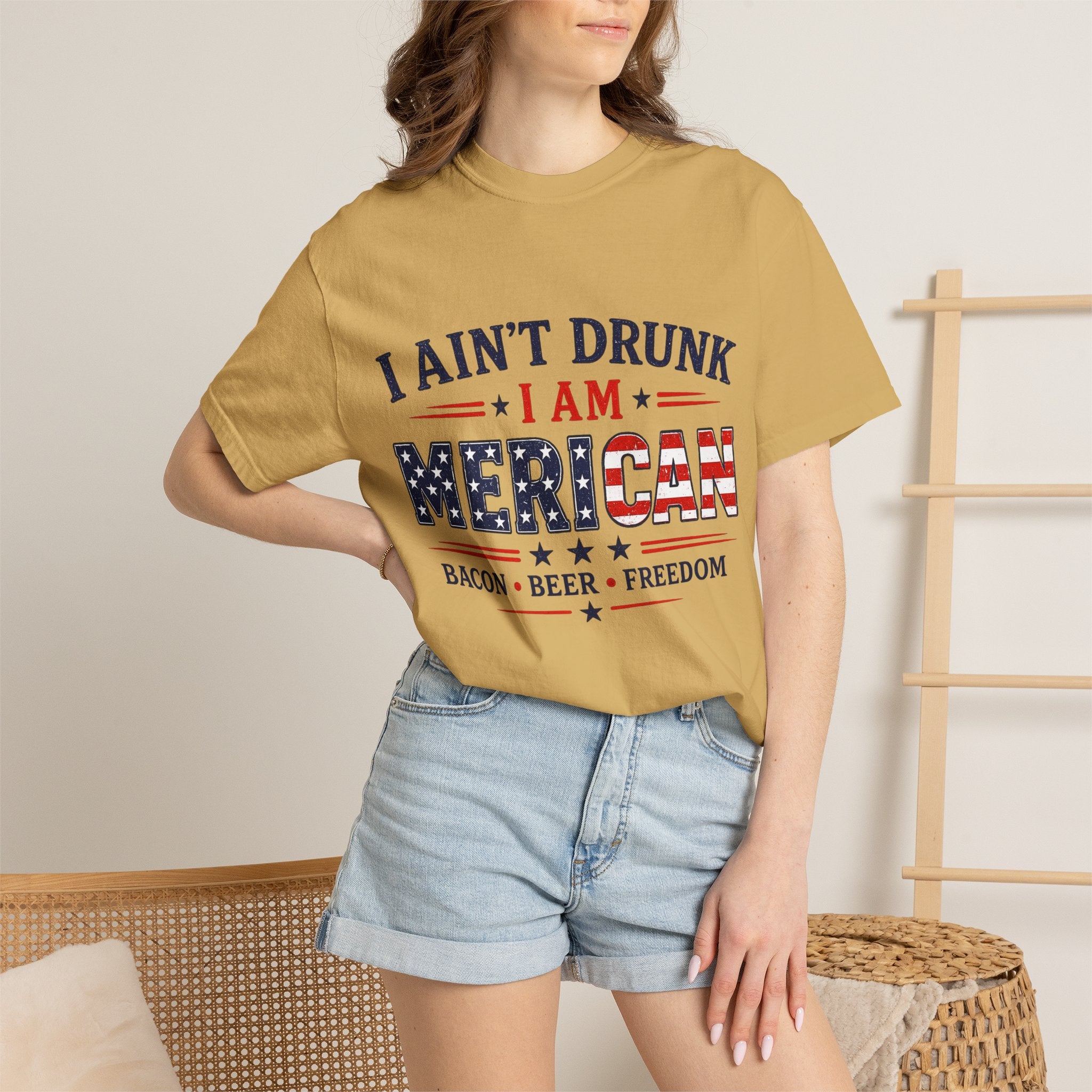 I Ain't Drunk I Am MERICAN T-shirt | American Flag Typography, Bacon Beer Freedom