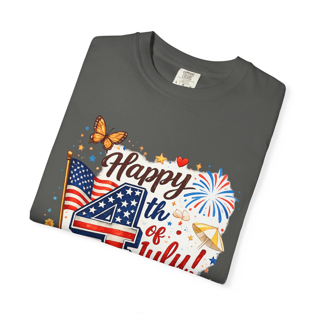Happy 4th of July BBQ T-Shirt | USA Flag Fireworks Summer