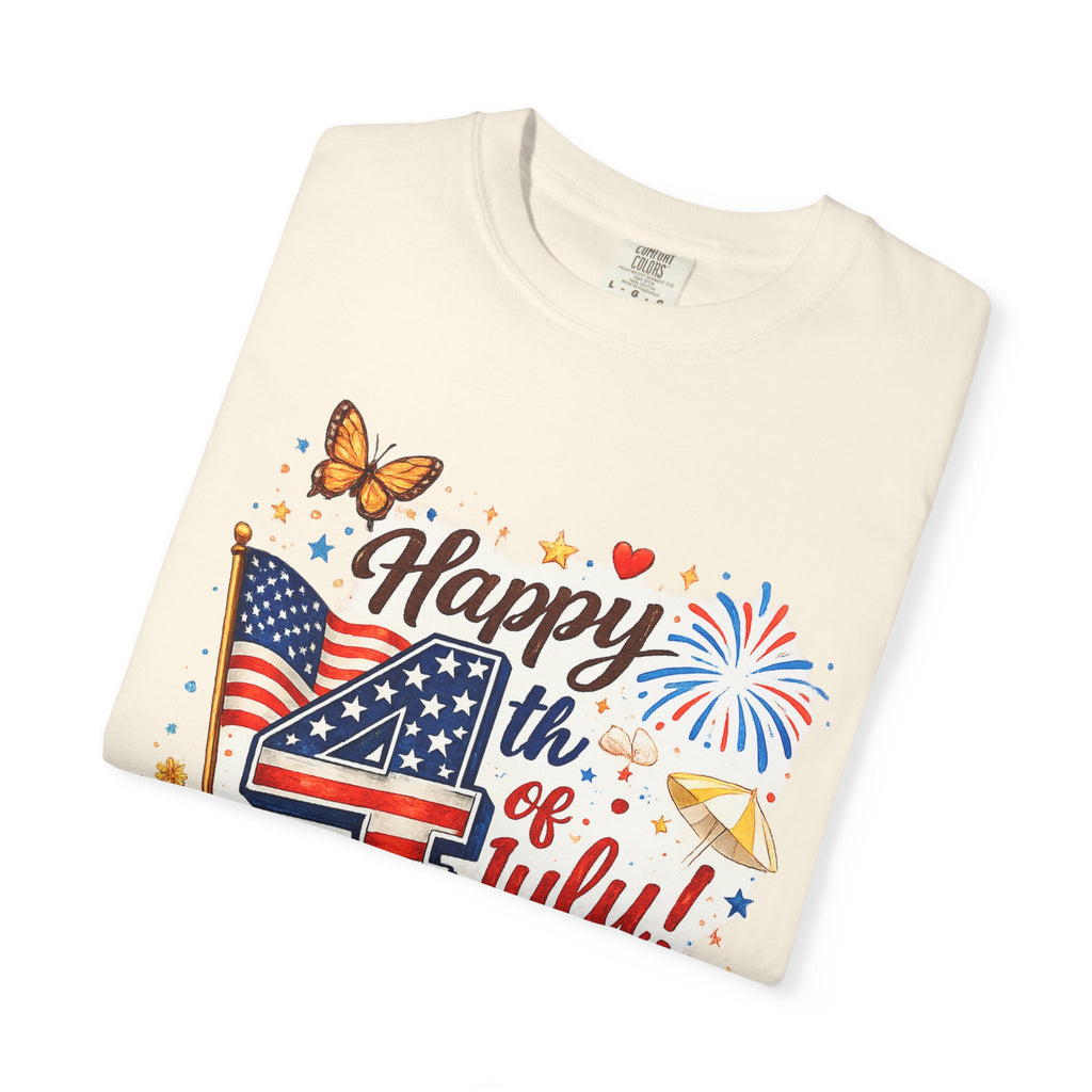 Happy 4th of July BBQ T-Shirt | USA Flag Fireworks Summer