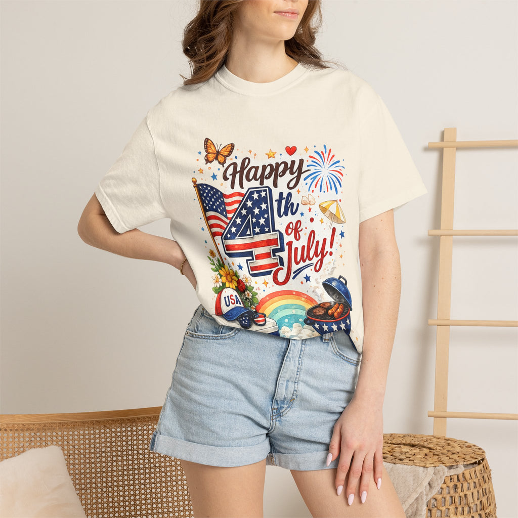 Happy 4th of July BBQ T-Shirt | USA Flag Fireworks Summer
