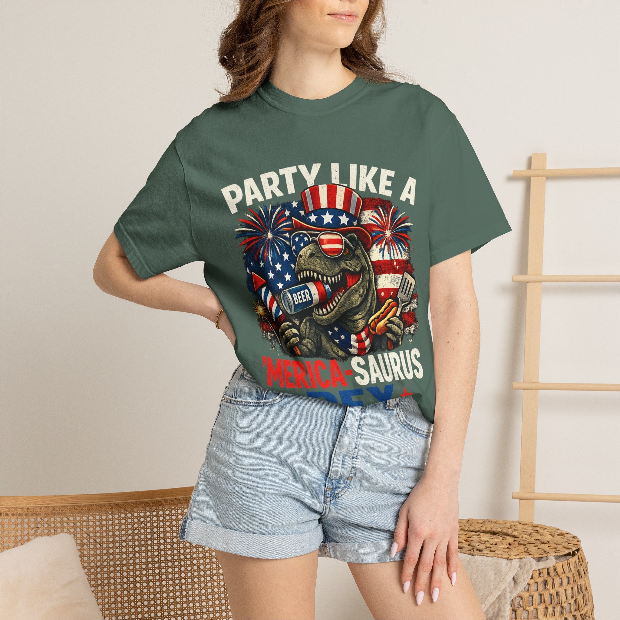 'Merica REX T-Shirt — Patriotic American Flag T-Rex Graphic Tee (Fourth of July)