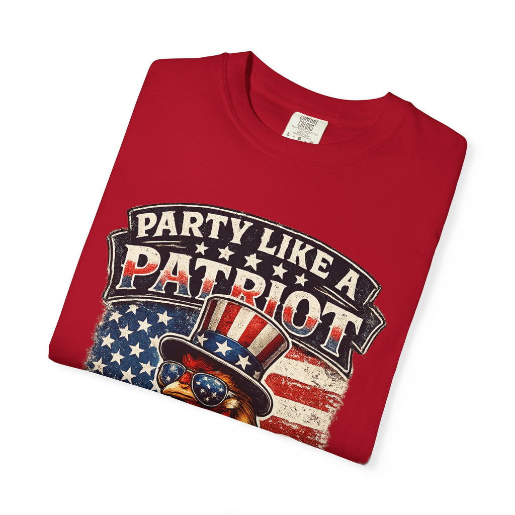 Party Like a Patriot rooster Born to Grill T-Shirt | American BBQ flag