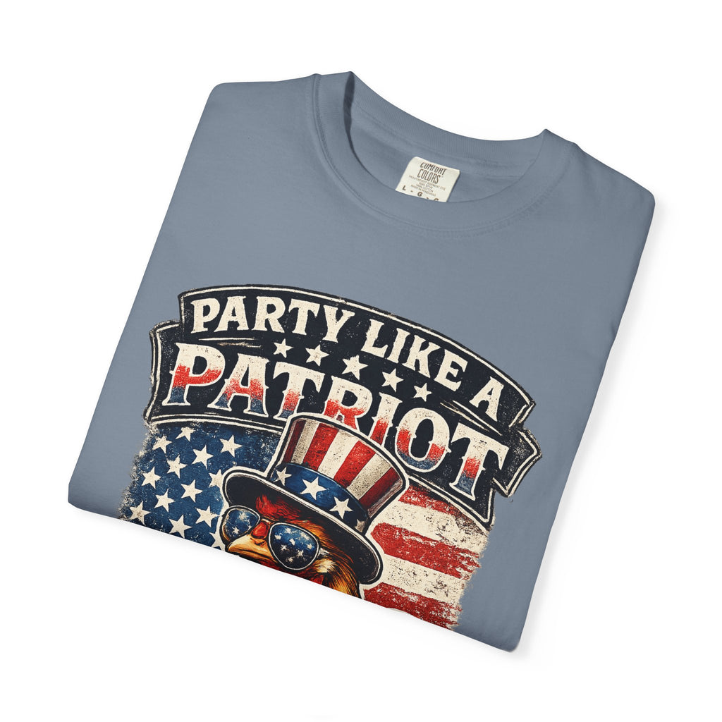 Party Like a Patriot rooster Born to Grill T-Shirt | American BBQ flag