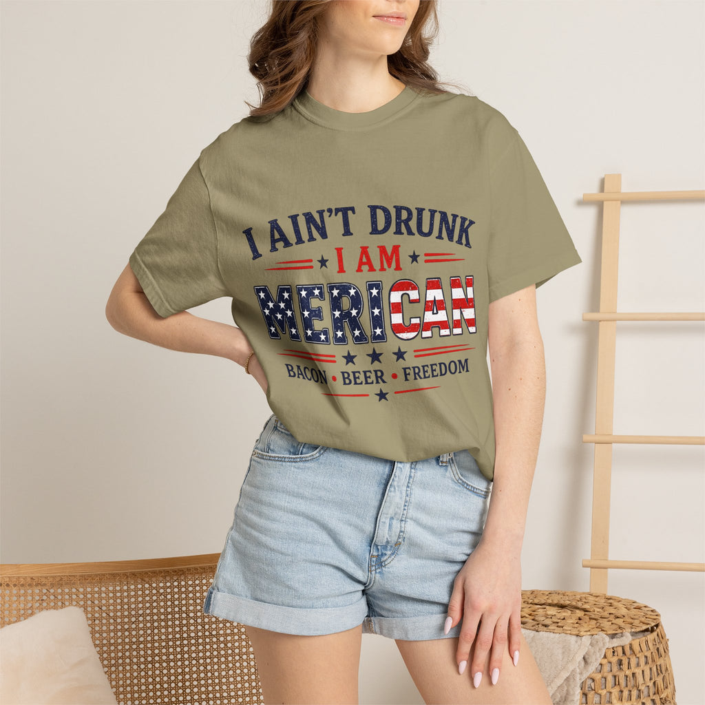 I Ain't Drunk I Am MERICAN T-shirt | American Flag Typography, Bacon Beer Freedom