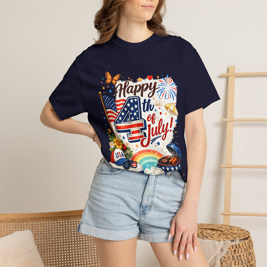 Happy 4th of July BBQ T-Shirt | USA Flag Fireworks Summer