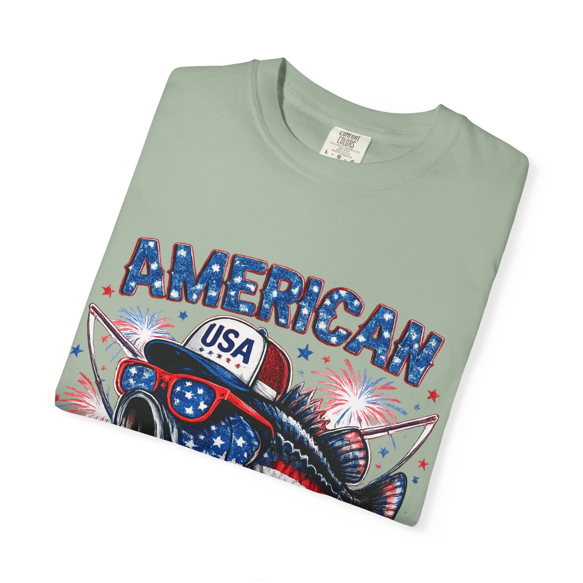 American Rebel Shark Graphic T-Shirt | USA Flag Sunglasses, Fireworks