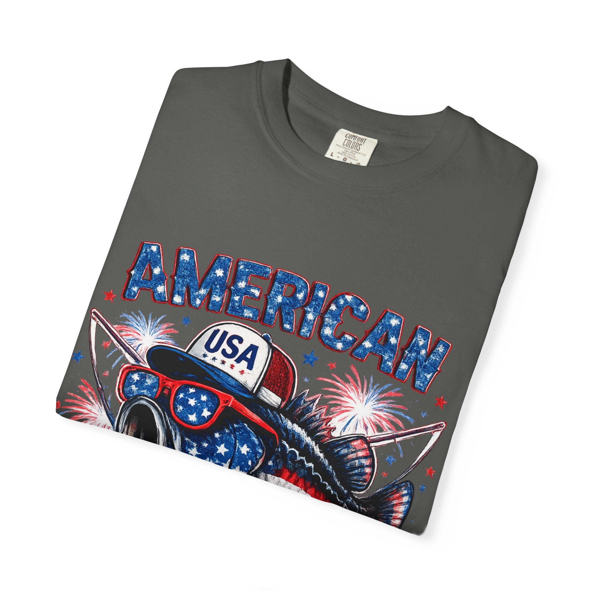 American Rebel Shark Graphic T-Shirt | USA Flag Sunglasses, Fireworks