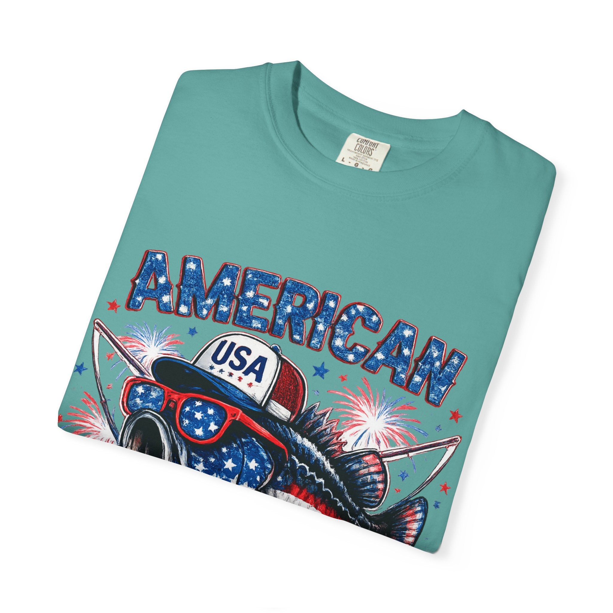 American Rebel Shark Graphic T-Shirt | USA Flag Sunglasses, Fireworks