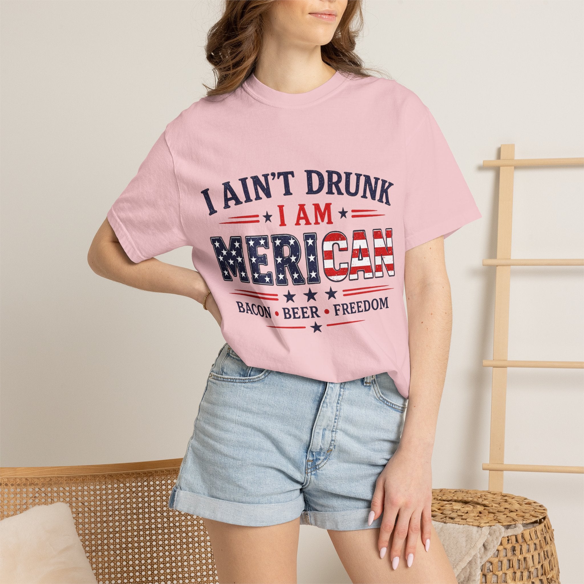 I Ain't Drunk I Am MERICAN T-shirt | American Flag Typography, Bacon Beer Freedom