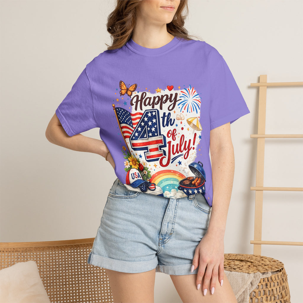 Happy 4th of July BBQ T-Shirt | USA Flag Fireworks Summer