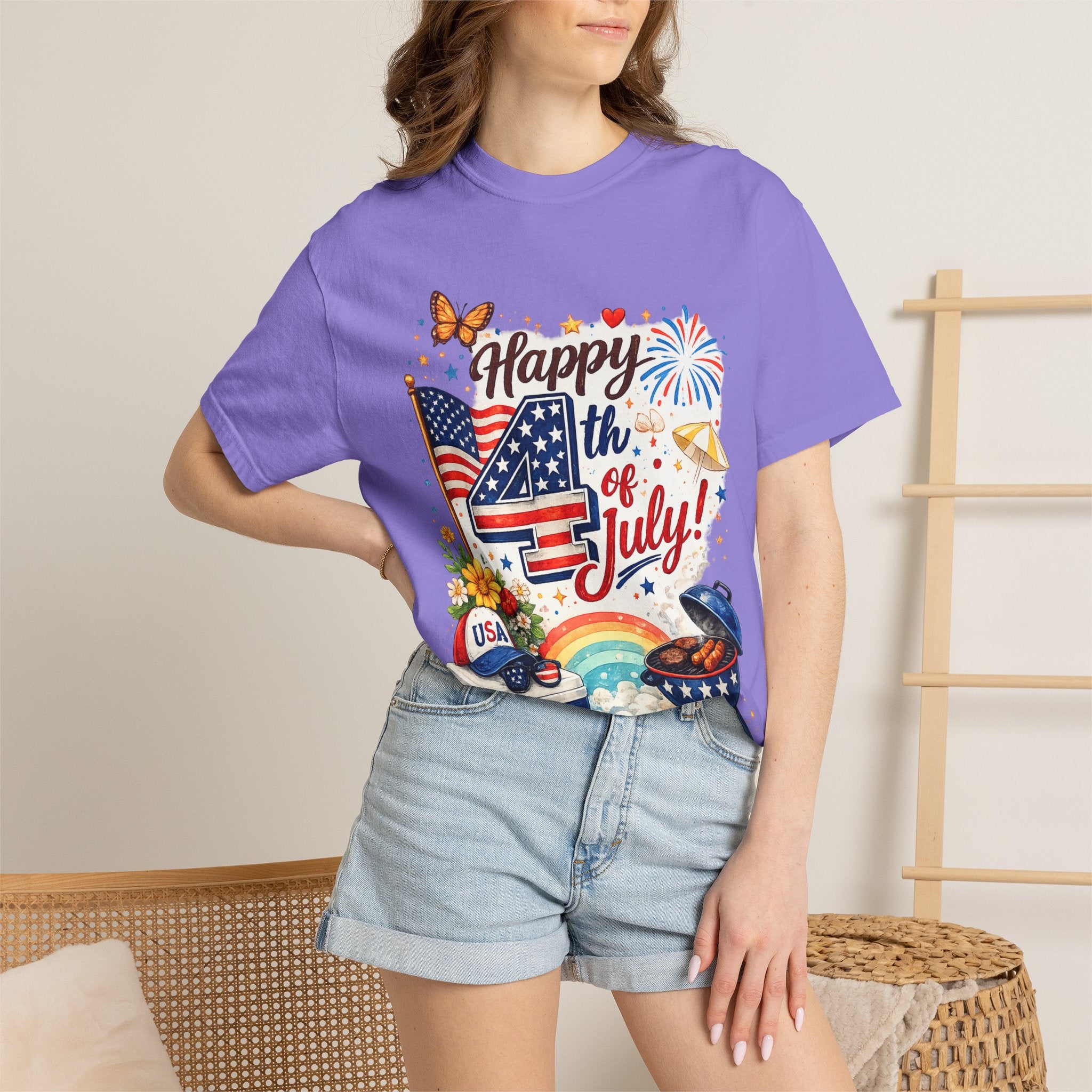 Happy 4th of July BBQ T-Shirt | USA Flag Fireworks Summer