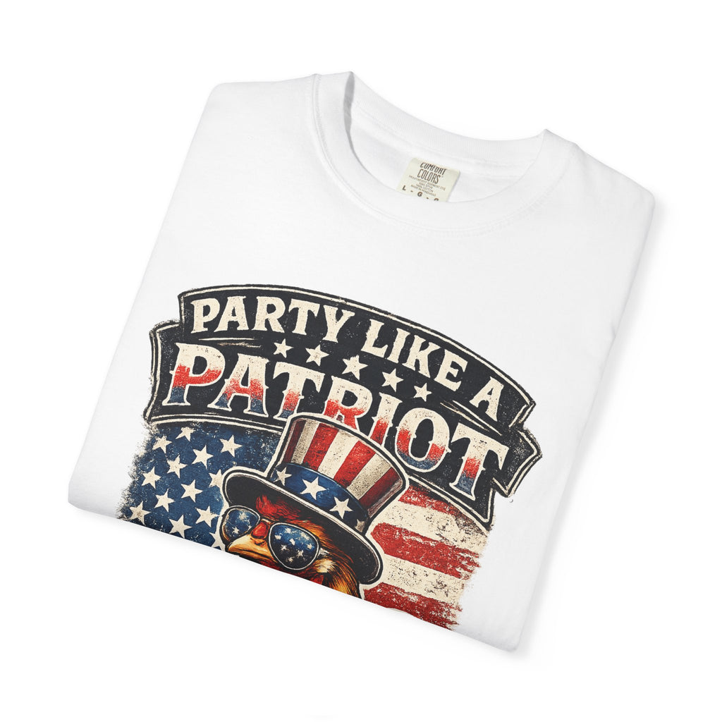 Party Like a Patriot rooster Born to Grill T-Shirt | American BBQ flag