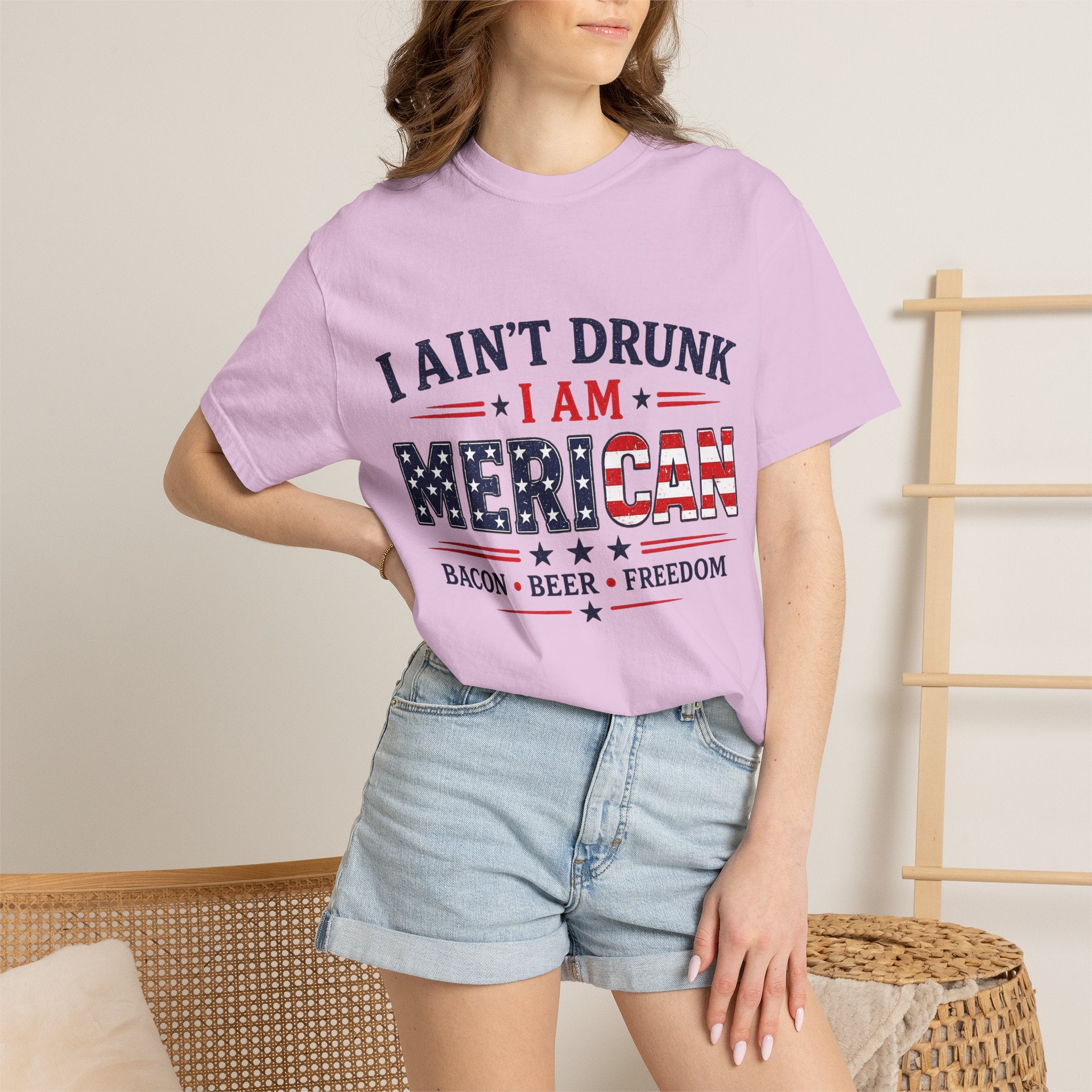 I Ain't Drunk I Am MERICAN T-shirt | American Flag Typography, Bacon Beer Freedom