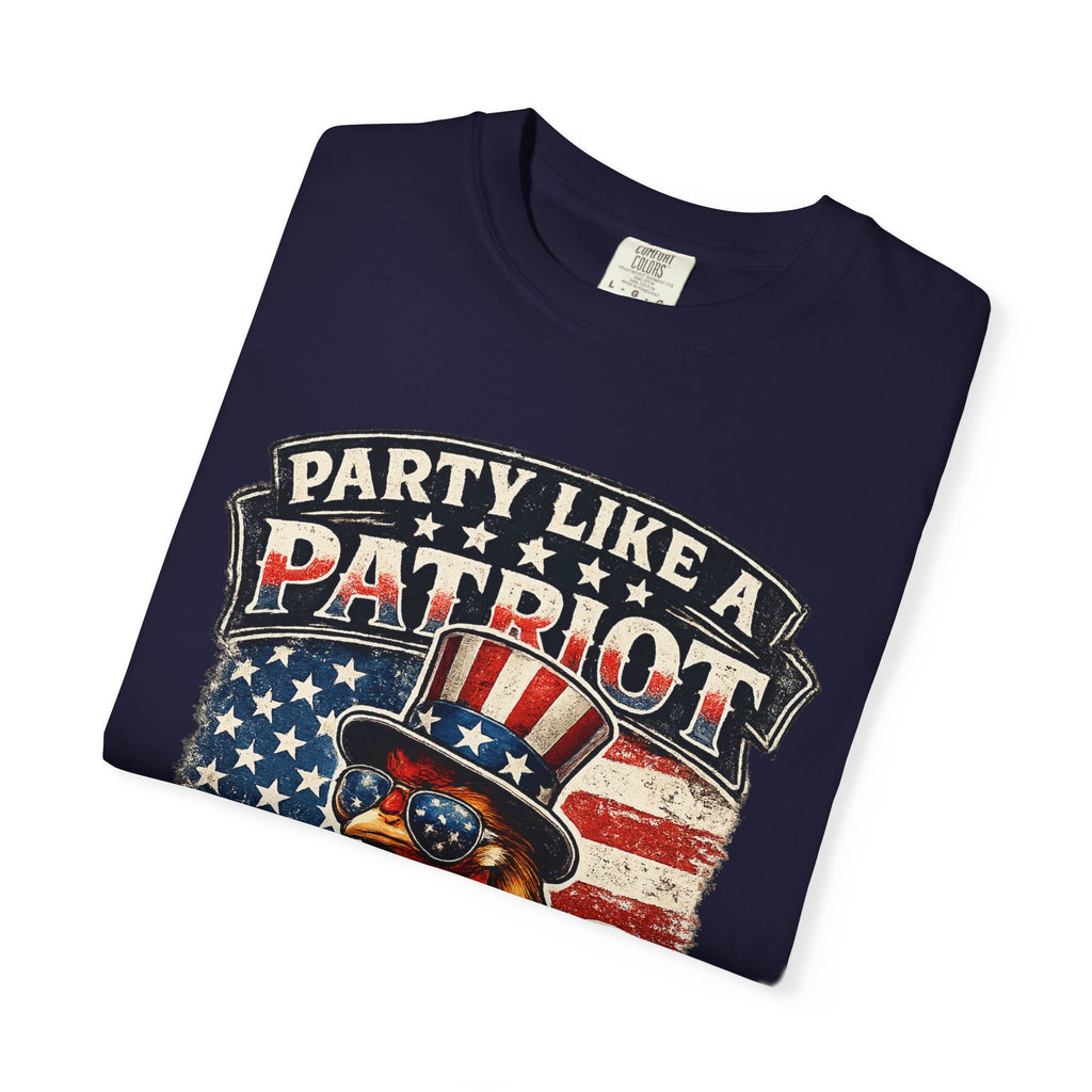 Party Like a Patriot rooster Born to Grill T-Shirt | American BBQ flag